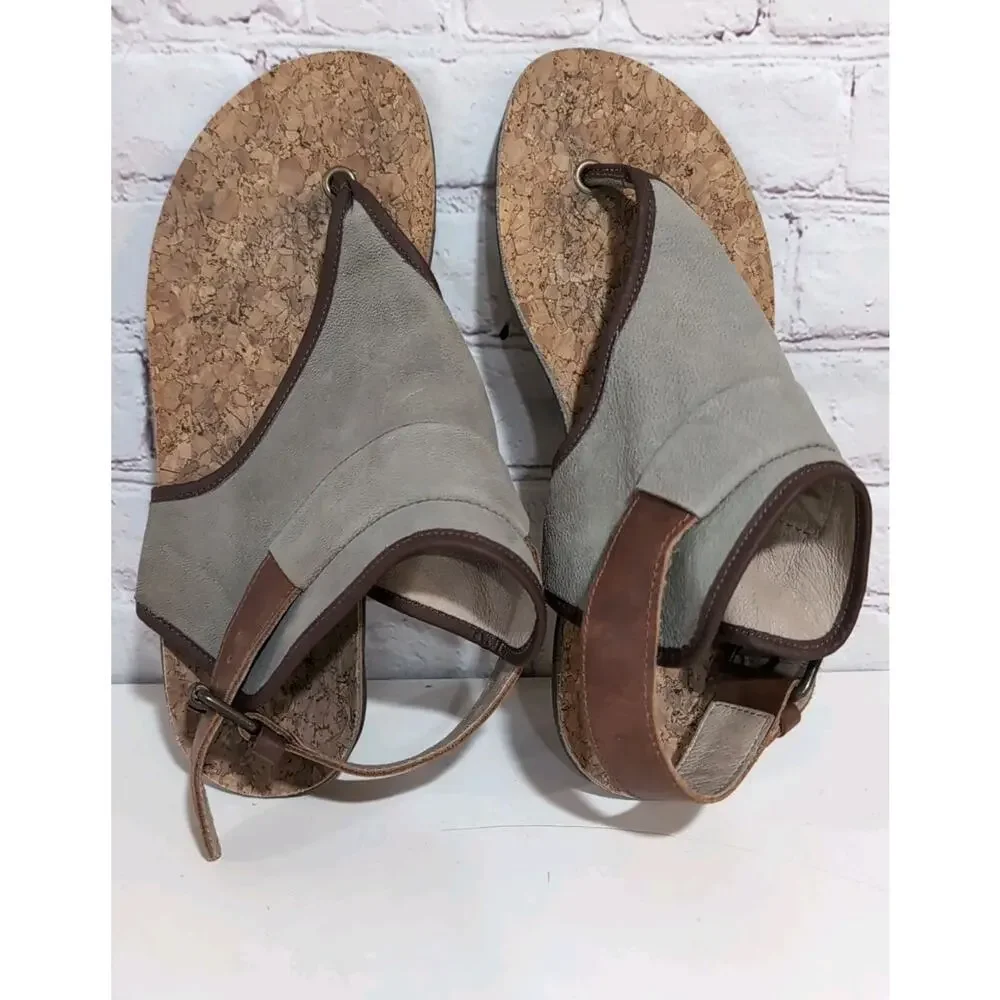 Fly London Miya Tan Khaki Leaher Thong Ankle Wrap Sandals Flats Size 40 US 8.5